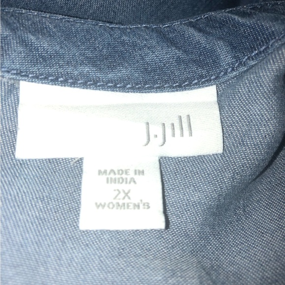 J. Jill Tunic Mixed Media Floral Chambray 2X Long Sleeve Working Back Buttons - Picture 2 of 9